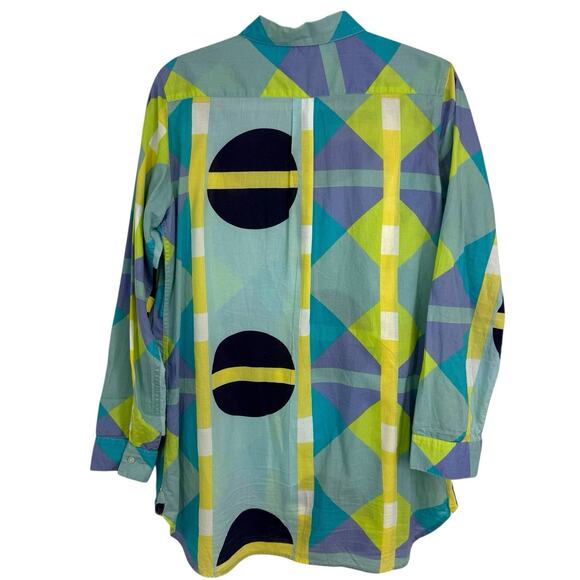 Boo Gemes Uni Shirt Women Size Large Colorful Artsy Pattern Cotton Popover Tunic - Picture 2 of 8